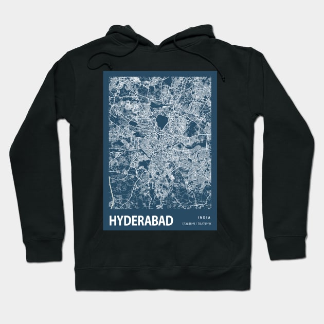 Hyderabad Blueprint Street Map, Hyderabad Colour Map Prints Hoodie by tienstencil